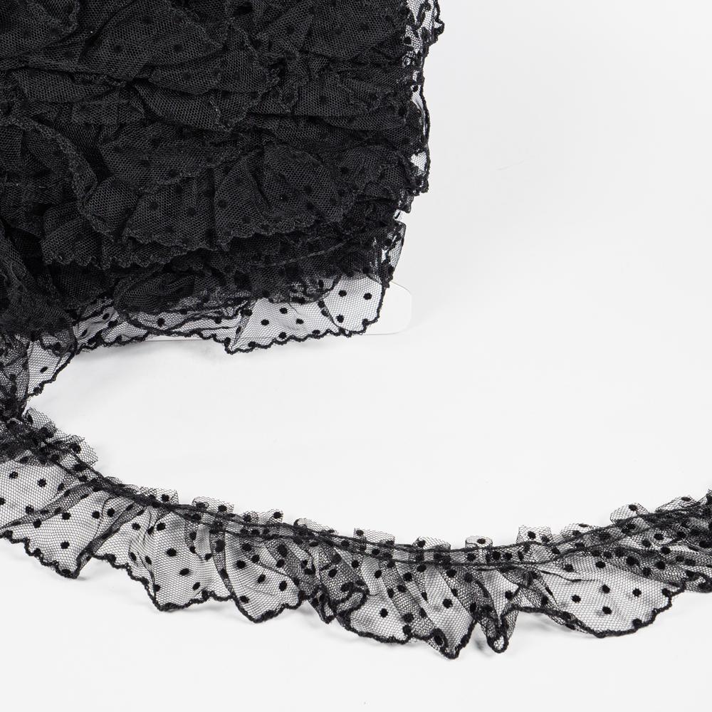 50MM GATHERED DOTS FRILL 20M BLACK