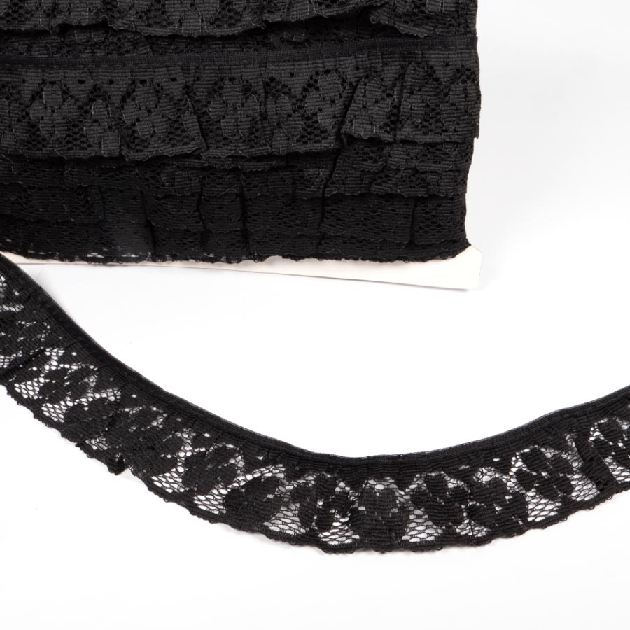 38mm Frilled Lace - 25mts BLACK