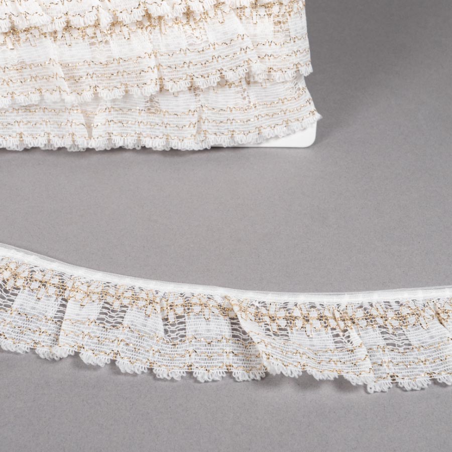 50mm Frilled Nylon Lace 25m WHT/GOLD