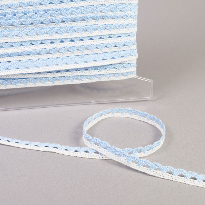 11MM POLYESTER LACE WITH RIC RAC 25M 116 White/Blue