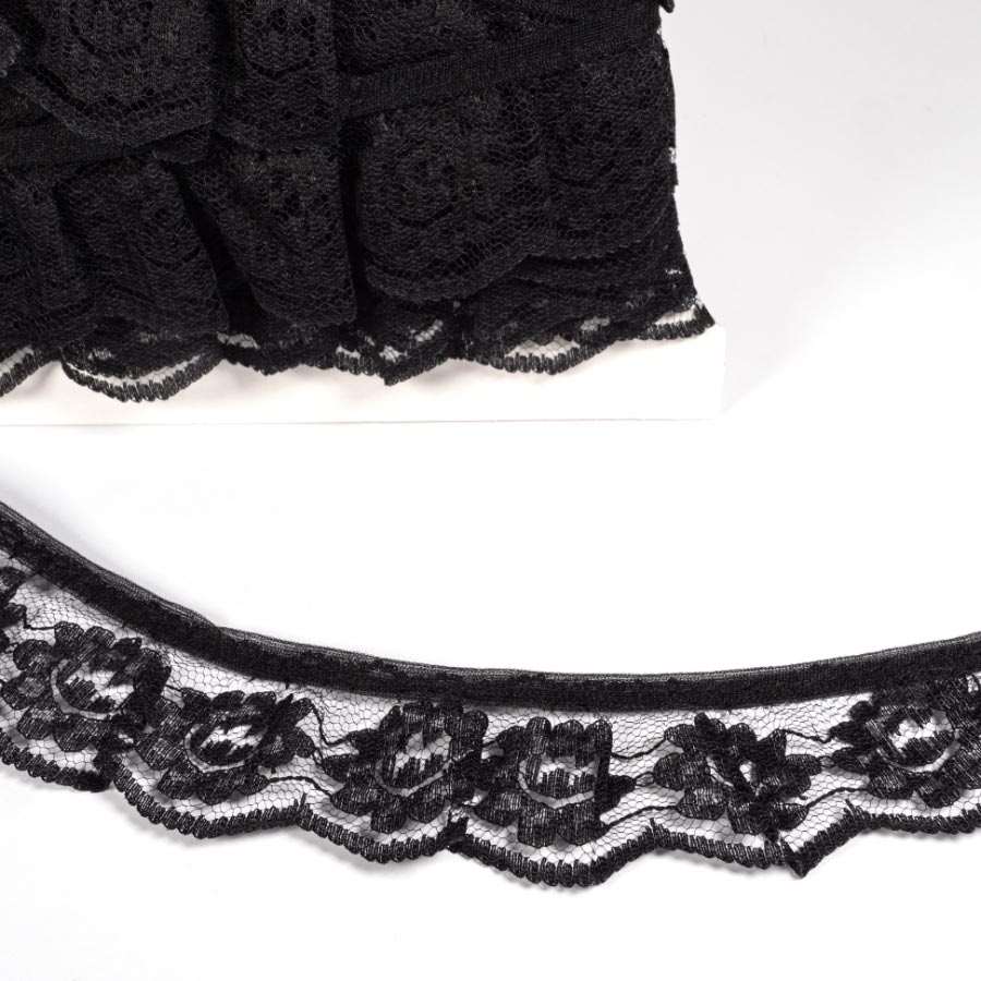 40MM FRILLED LACE 12.5M BLACK