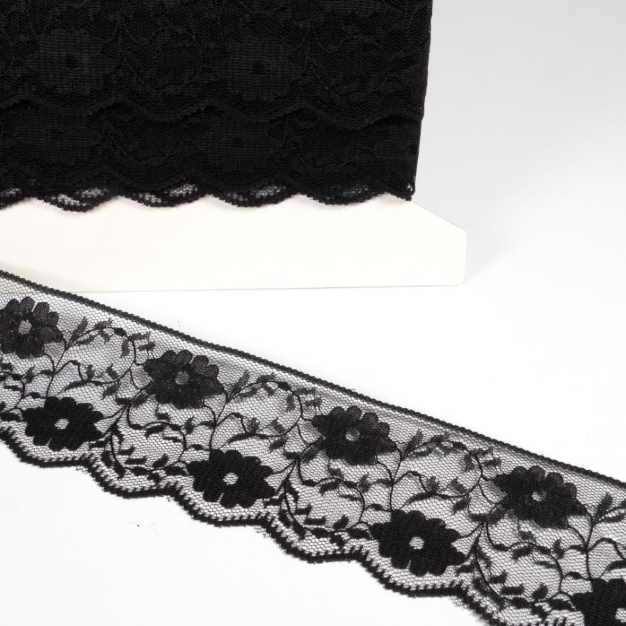 55MM FLAT LACE 12.5M BLACK