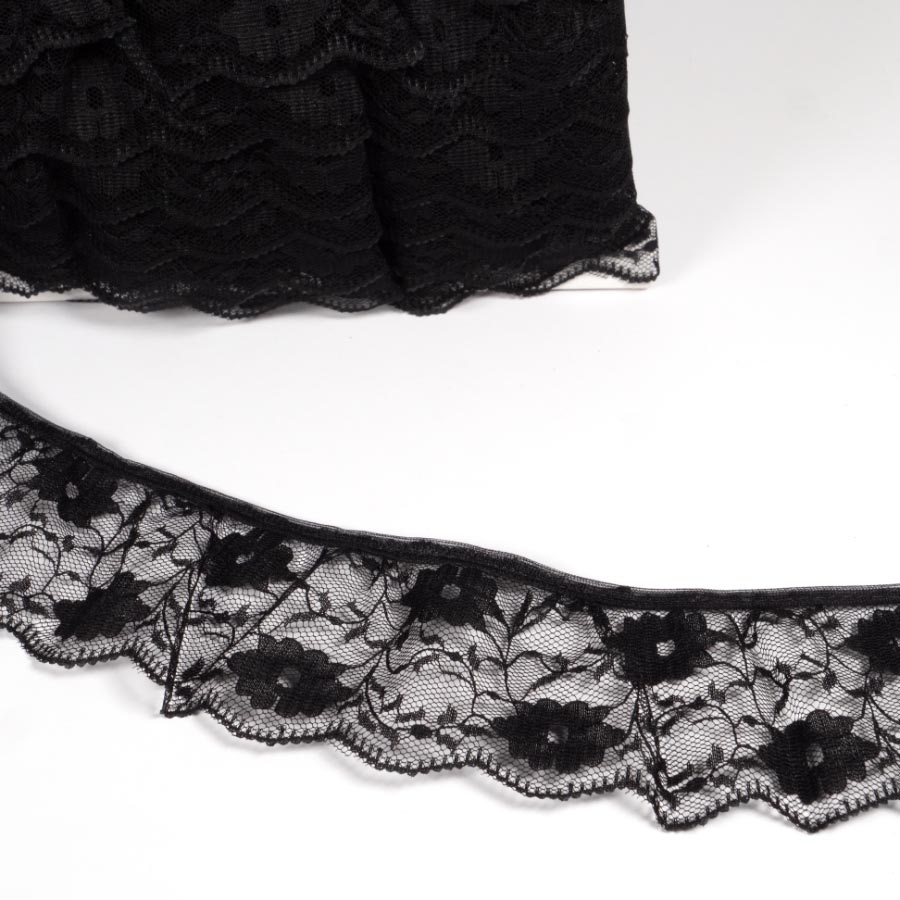 55MM FRILLED LACE 12.5M BLACK
