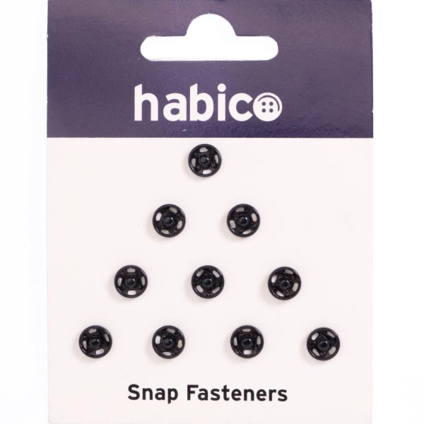 8MM SNAP FASTENERS 10 CARDS BLACK