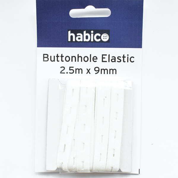 BRAIDED ELASTIC 9MM BUTTONHOLE WHITE 2.5M