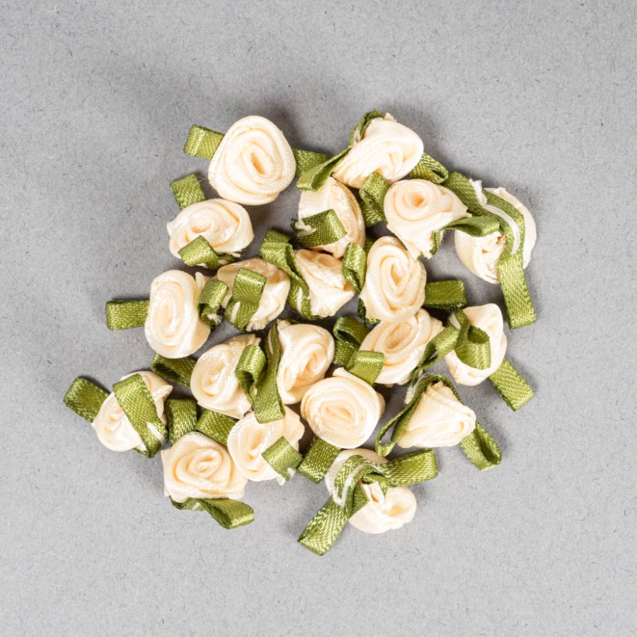 SMALL RIBBON ROSES - 20PCS CREAM