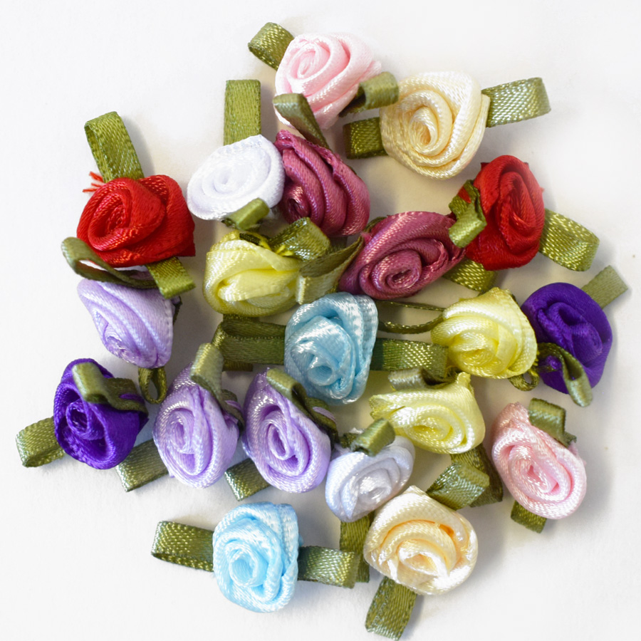 SMALL RIBBON ROSES - 20PCS MULTI