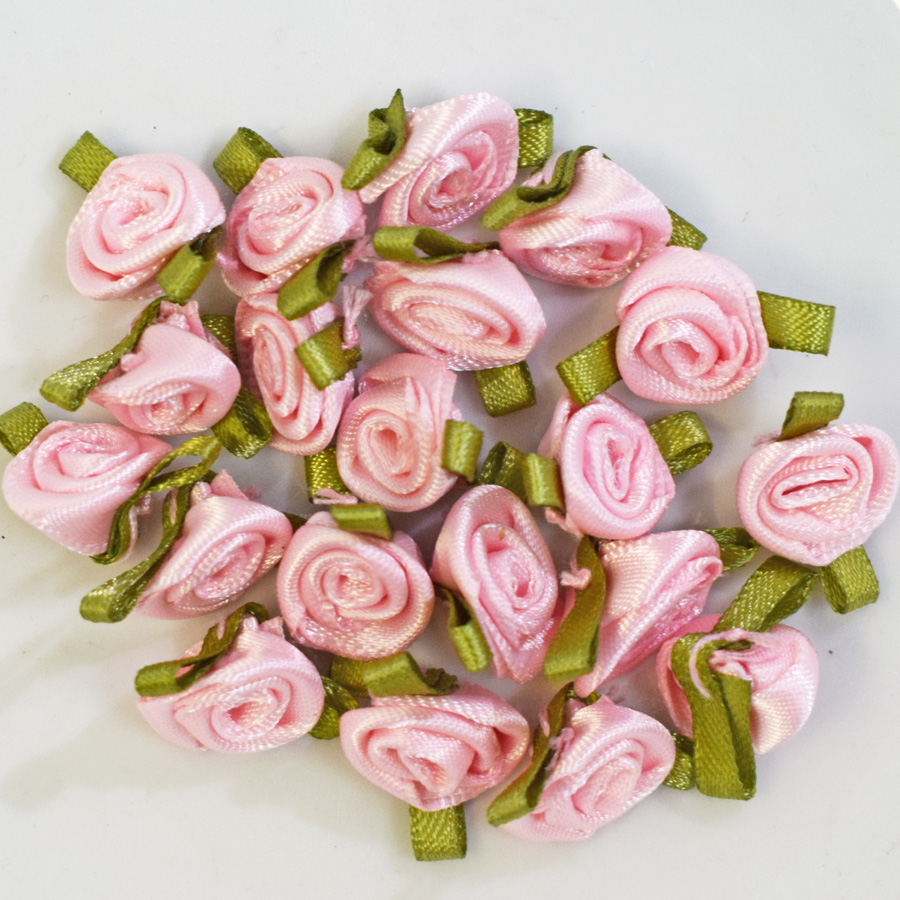 SMALL RIBBON ROSES - 20PCS PINK