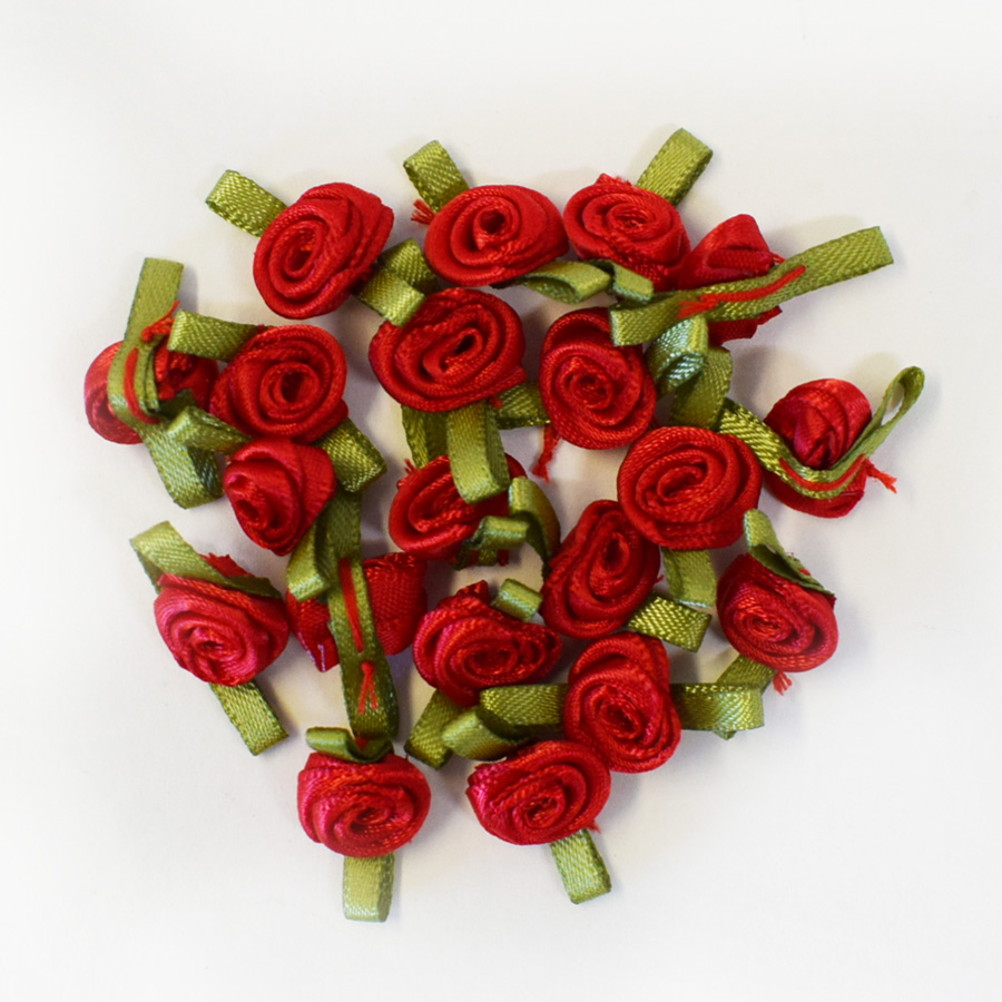 SMALL RIBBON ROSES - 20PCS RED