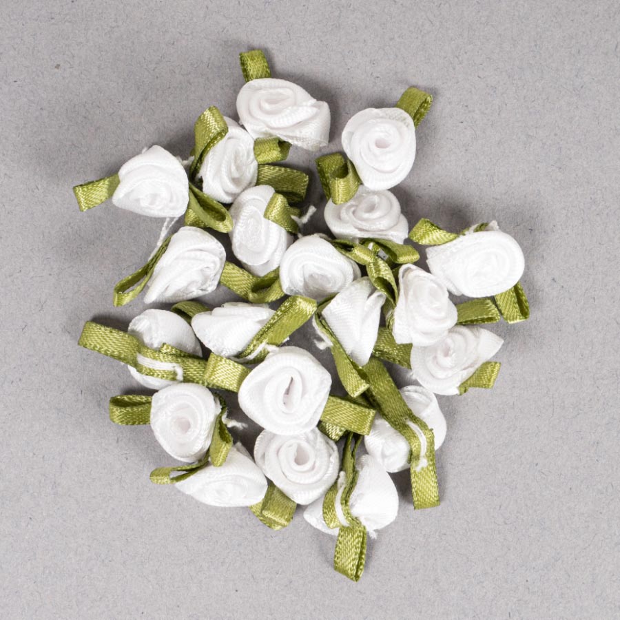 SMALL RIBBON ROSES - 20PCS WHT