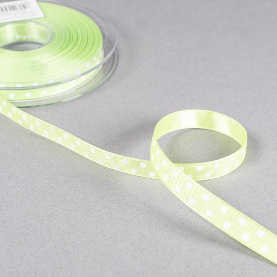 02 GREEN 10MM POLKA DOT RIBBON 20M REEL 2