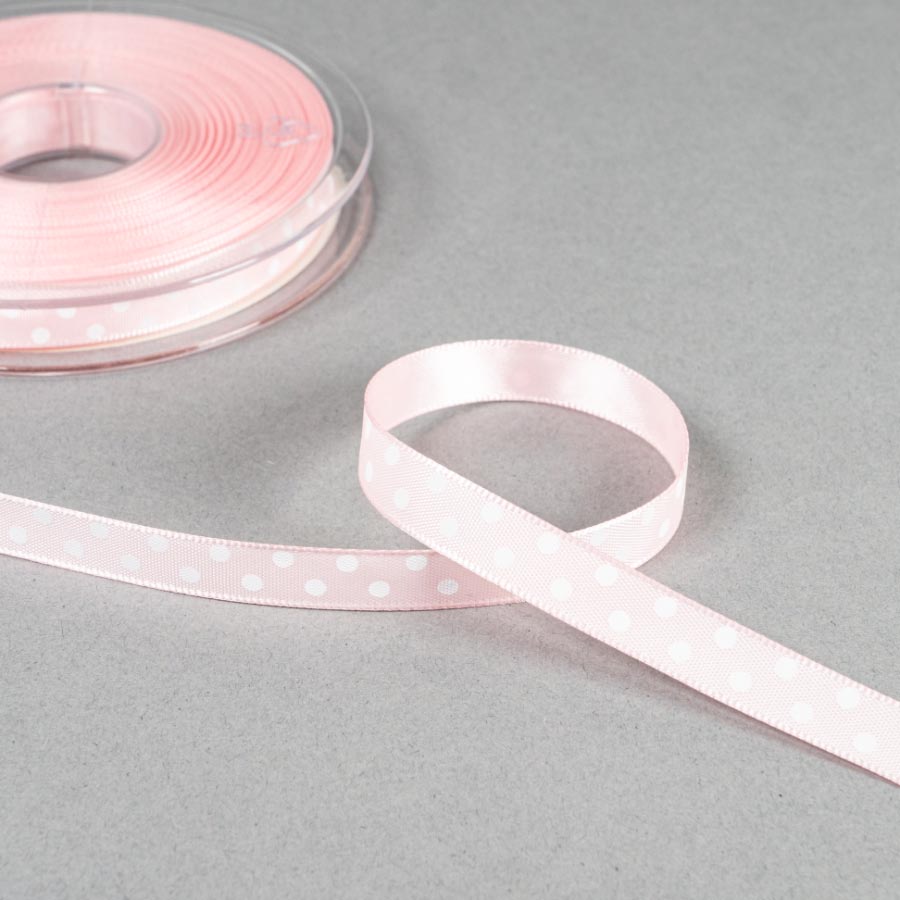 12 PINK 10MM POLKA DOT RIBBON 20M REEL 12