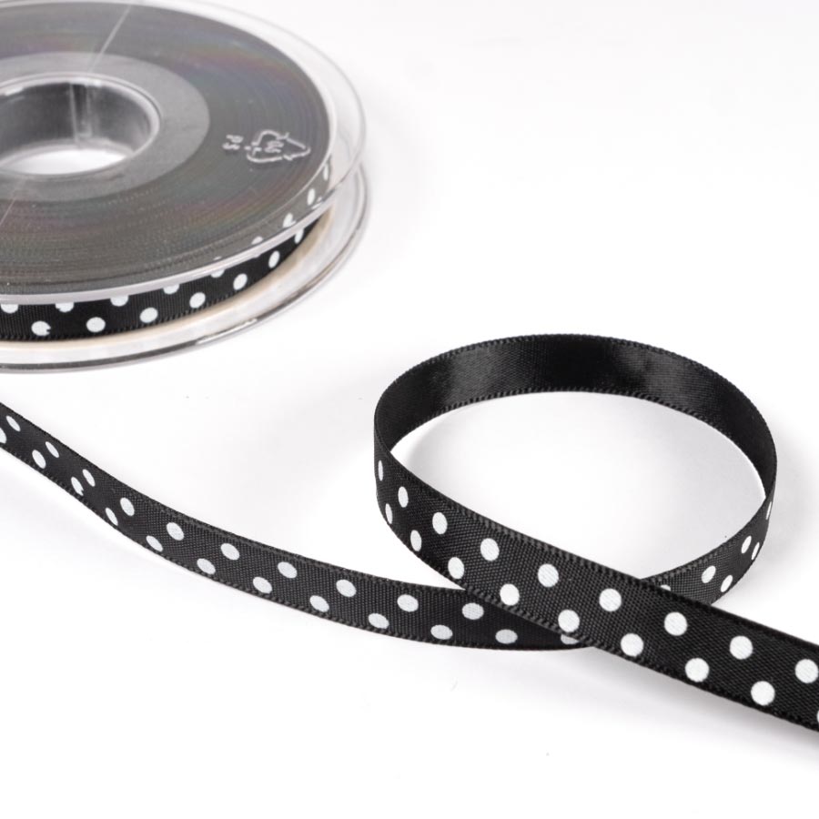 14 BLACK 10MM POLKA DOT RIBBON 20M REEL 14