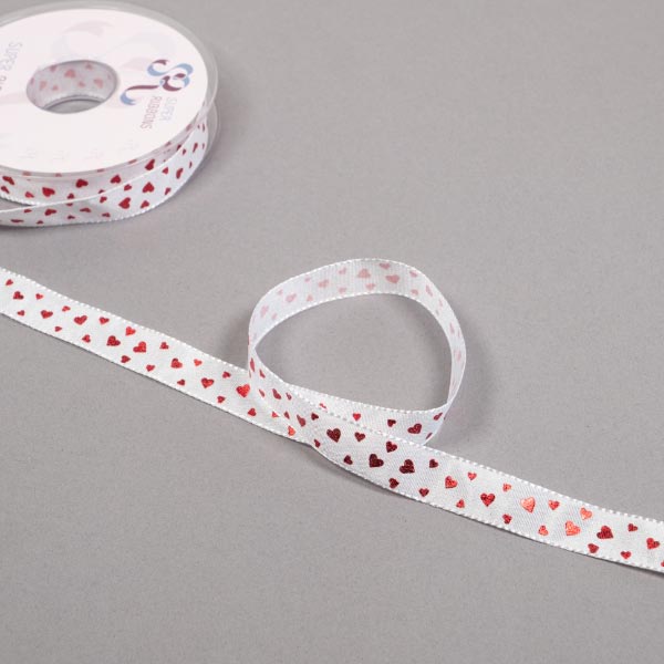 WHT/RED 15MM HEARTS RIBBON 20M REEL 250