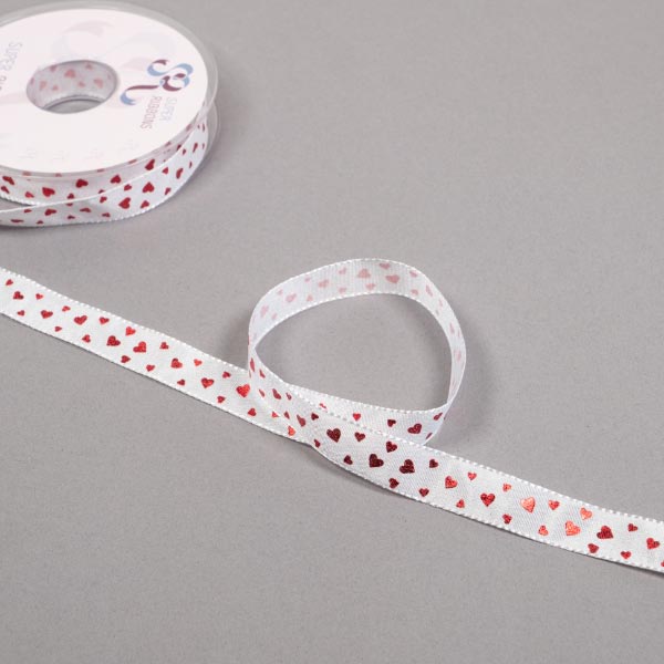 WHT/RED 29/250 15MM HEARTS RIBBON 20M REEL 250