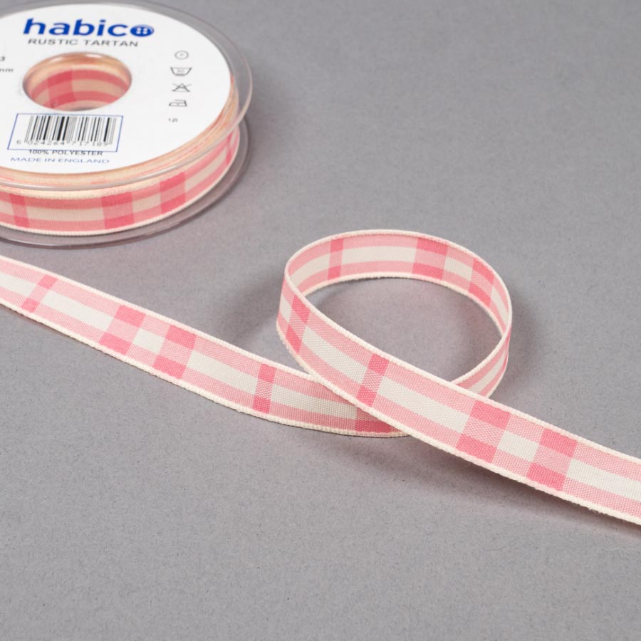 15MM RUSTIC TARTAN 20M 3 Pink