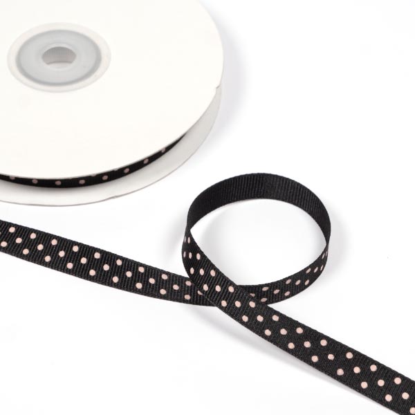 10MM SPOTTED GROSGRAIN 20M PER REEL BLACK