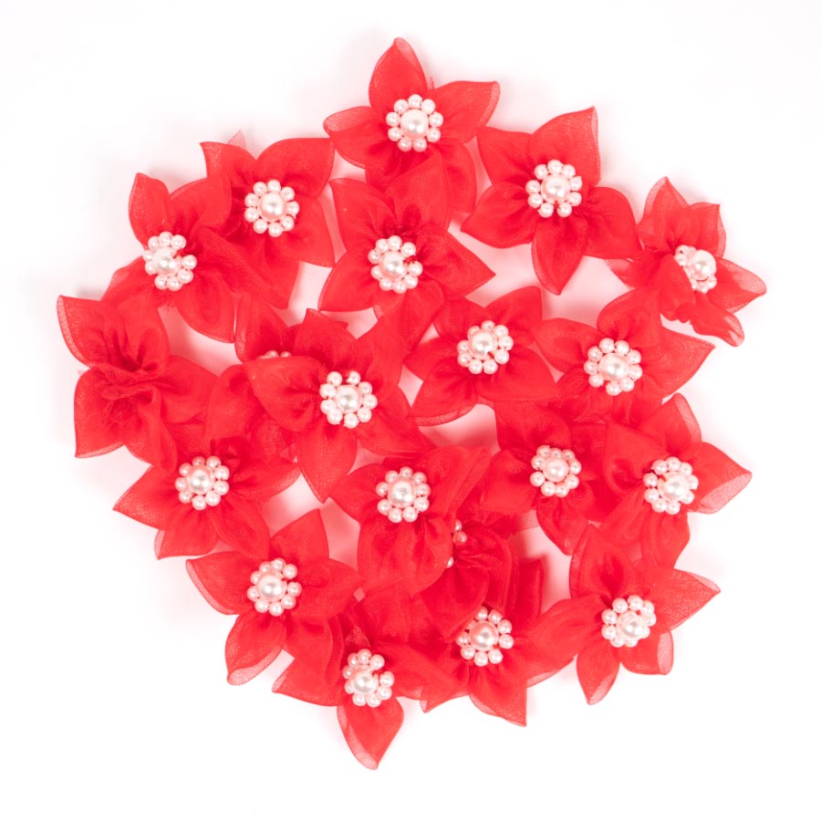 ORGANDIE FLOWER WITH PEARL 20PCS X 5PKS 250