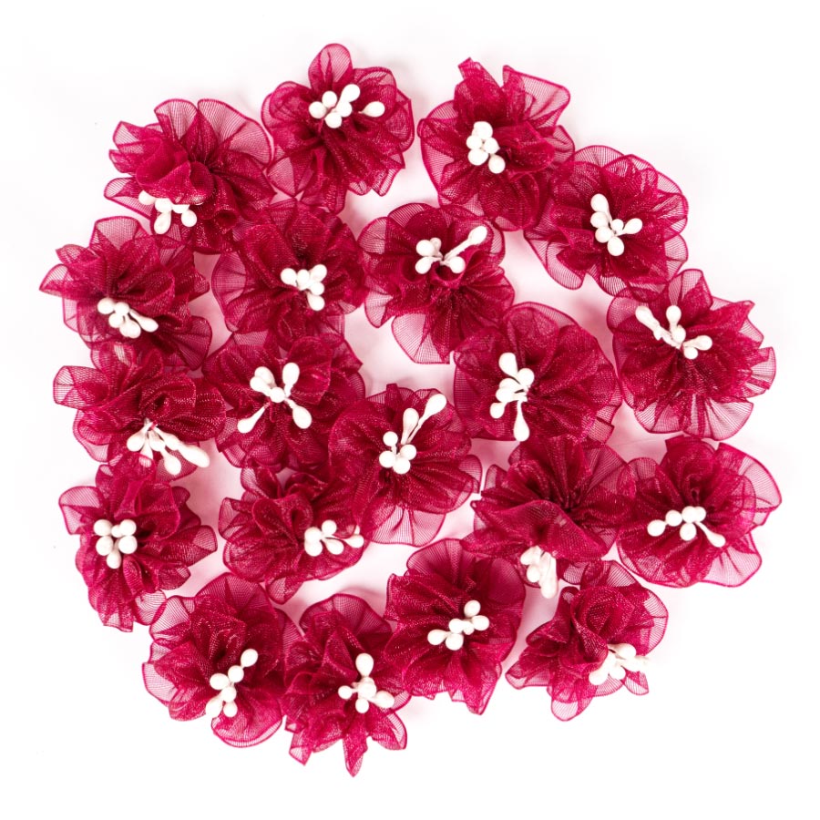 ORGANDIE FLOWER WITH PEARLS 10PCS X 5PKS 275