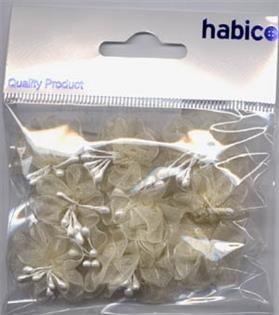ORGANDIE FLOWER WITH PEARLS 10PCS X 5PKS 815