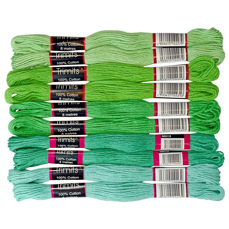 EMBROIDERY COTTON 10 SKEINS GREENS