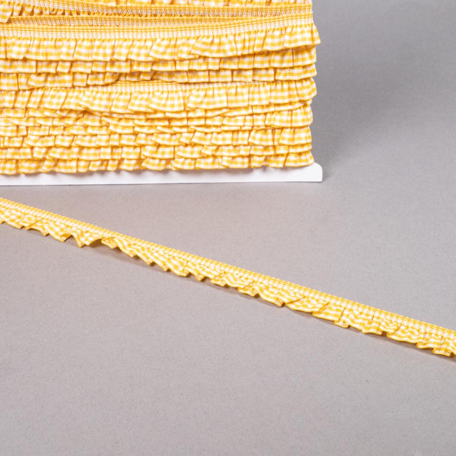 GINGHAM FRILLED TRIM 10M CARD YELLOW