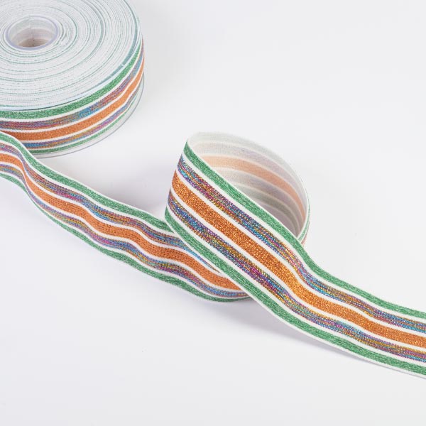 40MM STRETCH BAND WITH LUREX STRIPES 10M GREEN