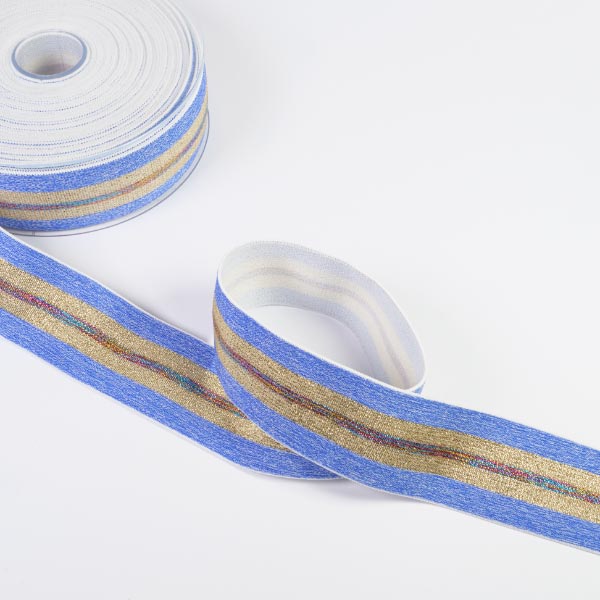 40MM STRETCH BAND WITH LUREX STRIPES 10M BLUE