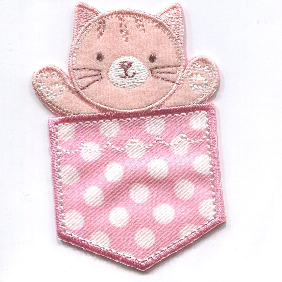 MOTIF CAT IN POCKET PINK/WHITE 30029