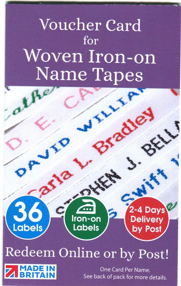 IRON-ON WOVEN NAME TAPE 36 LABELS 1 CARD NTIH/36