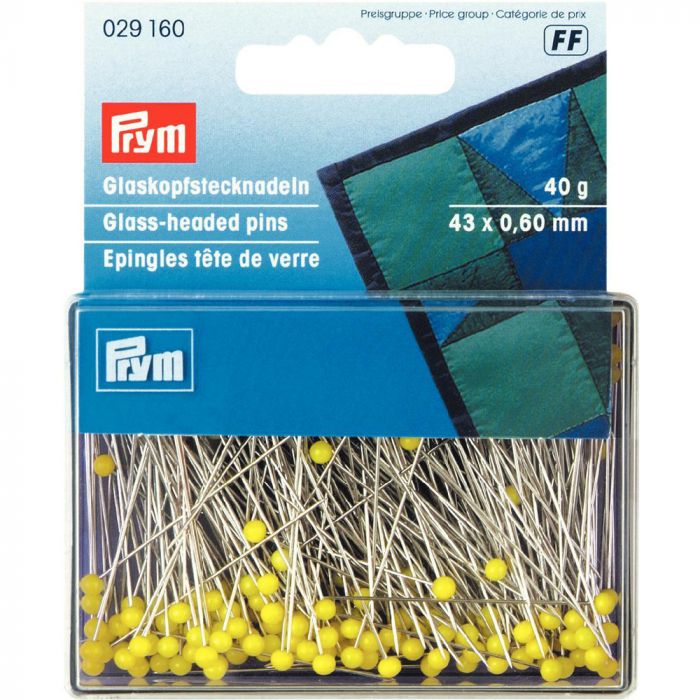 GLASS HEADED PINS 0.60MM X 43MM YELLOW 029160