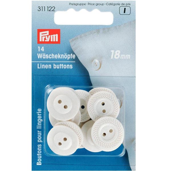 LINEN BUTTONS PLASTIC FLAT 18MM WHITE 311122