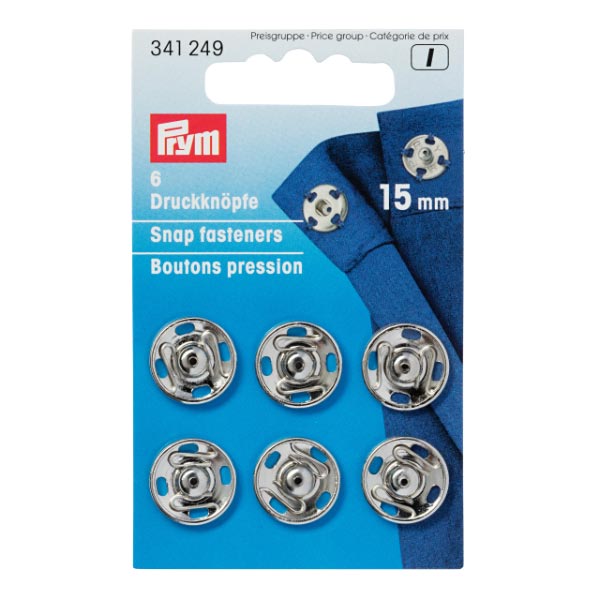 SEW-ON SNAP F'NERS BRASS 15MM SILVER 341249