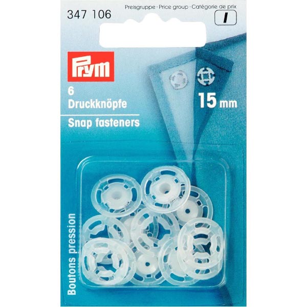 SEW-ON SNAP F'NERS PLASTIC 15MM TRNSP 347106