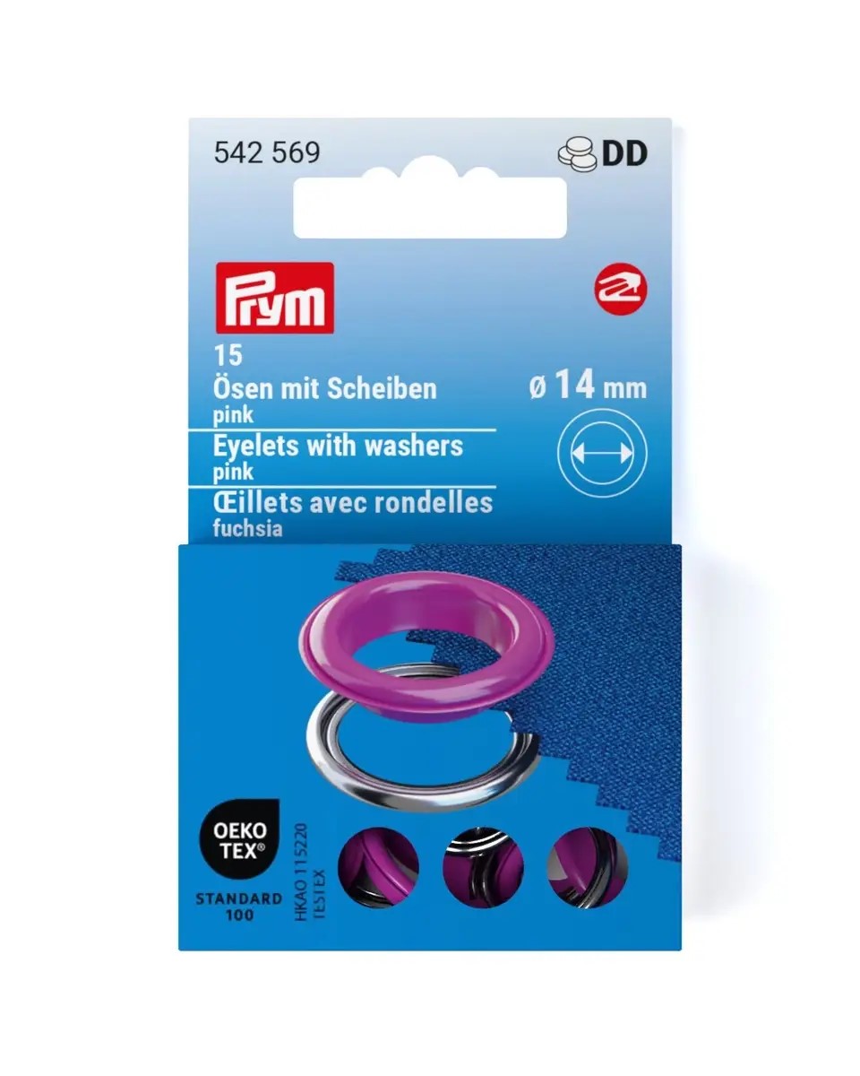 EYELETS WITH WASHERS 14MM PINK 15PC 542569