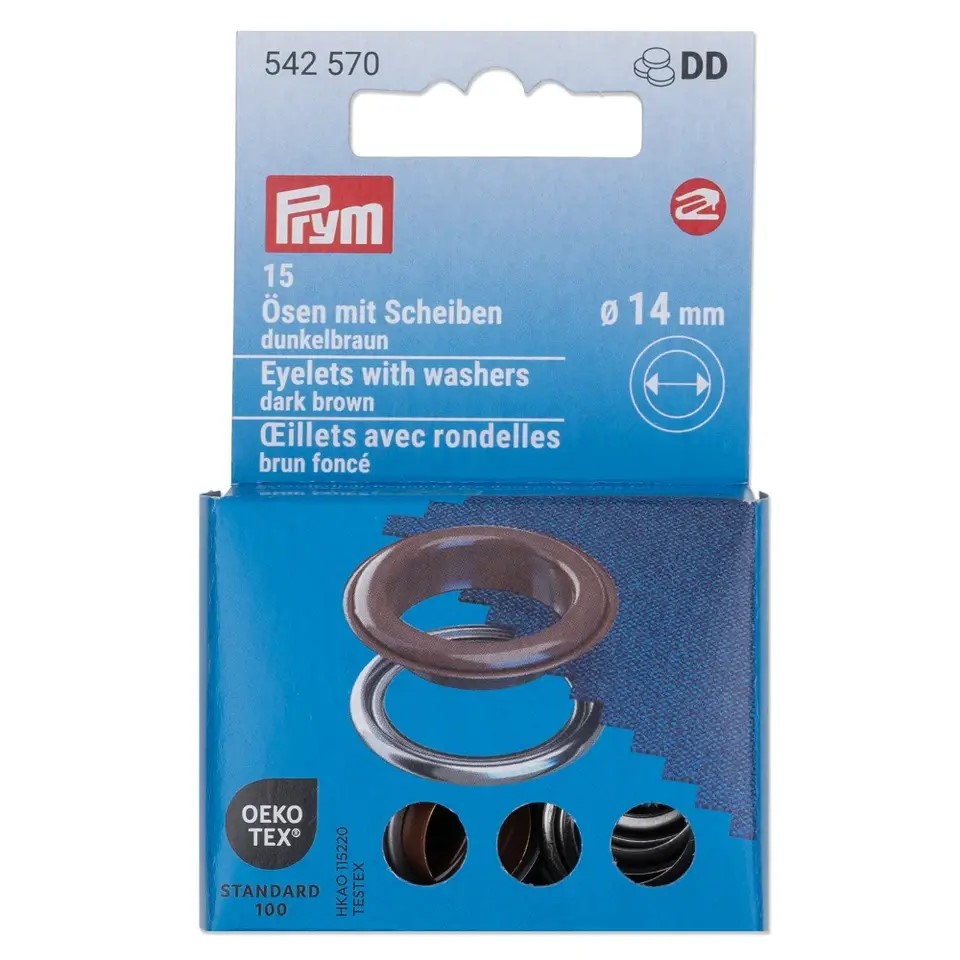EYELETS WITH WASHERS 14MM D.BROWN 15PC 542570