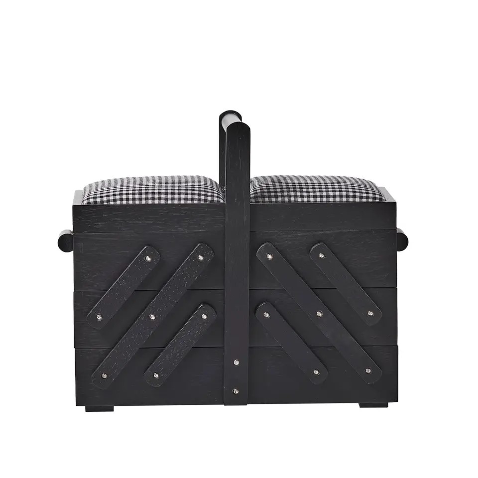SEWING BOX WOOD M BLACK W.FABRIC 612574