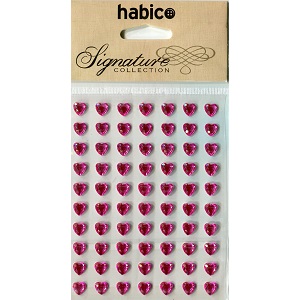 SELF-ADHESIVE 8MM HEART SHAPED GEMS (70PCS CERISE