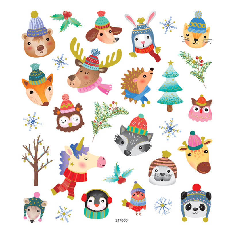 ASST CHRISTMAS ANIMAL STICKERS 10PCS 217066