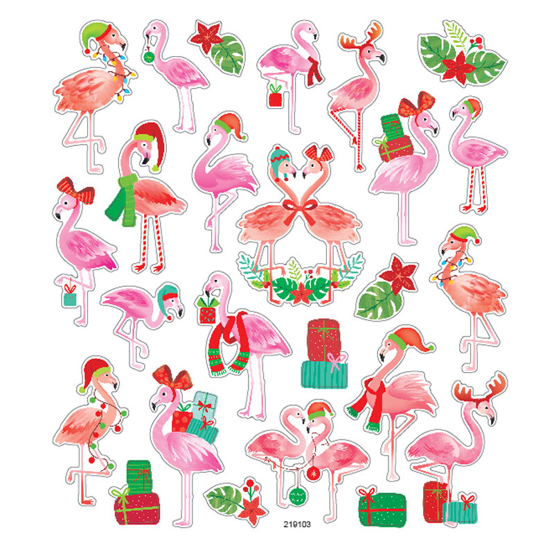 ASSTD CHRISTMAS FLAMINGO STICKERS 10PCS 219103