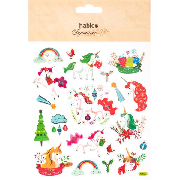 CHRISTMAS STICKERS XMAS UNICORNS 10PCS 224307