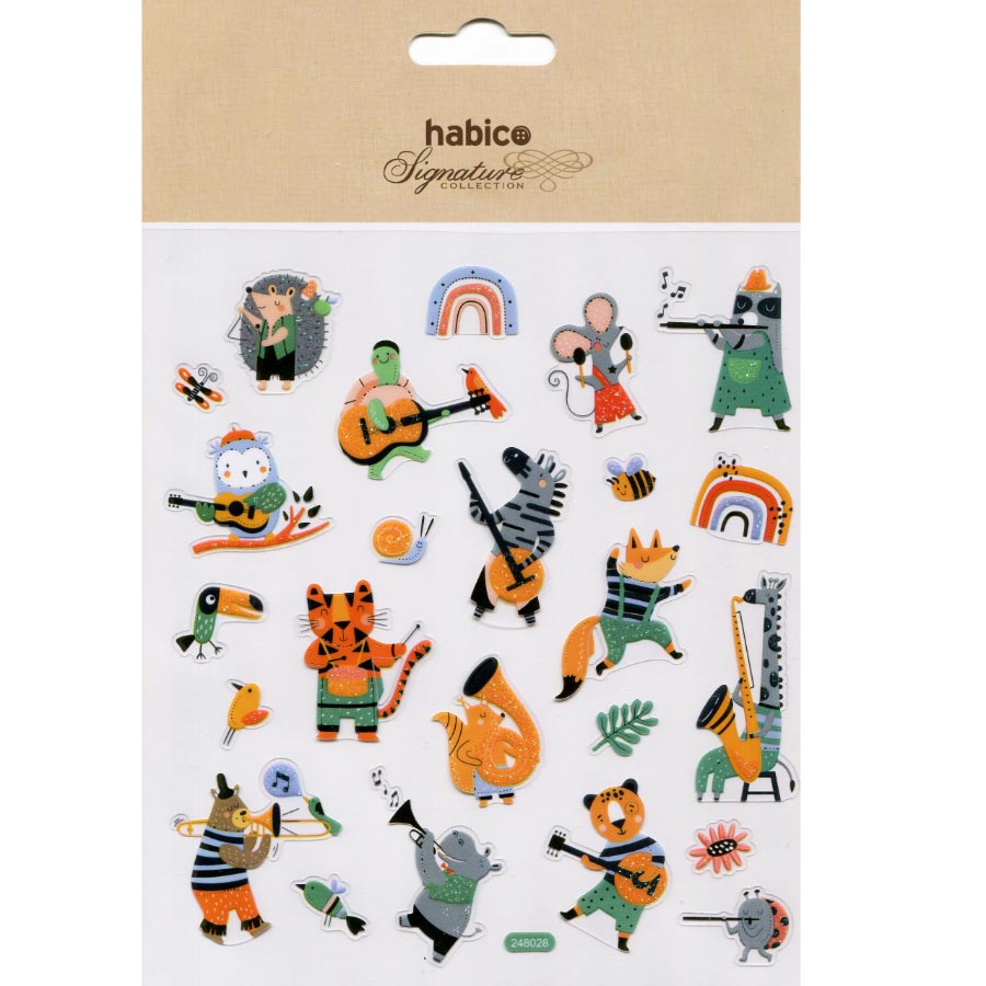 STICKER GLITTER MUSICAL ANIMALS PK10