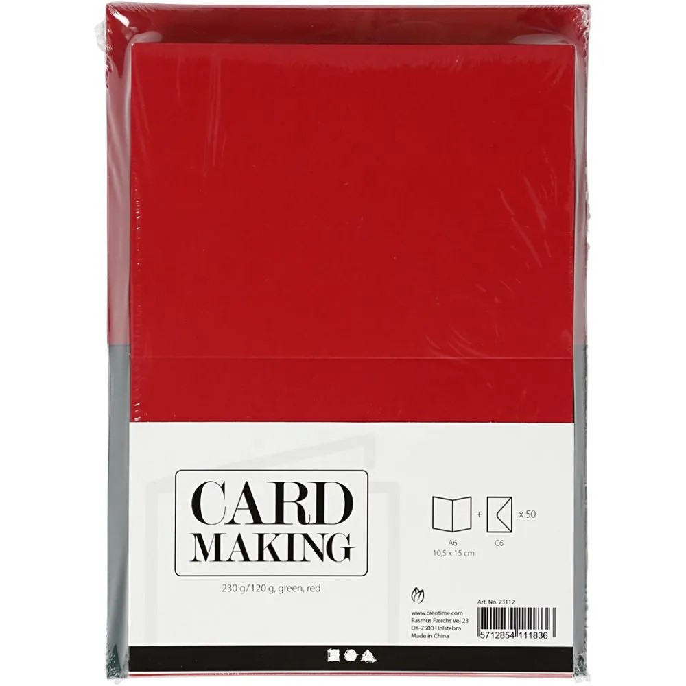 10.5CM X 15.5CM PLAIN CARDS/ENV X 50 REDGRN