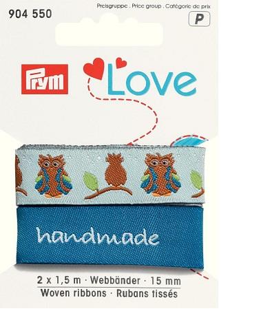 PRYM LOVE WOVEN RIBBONS OWL 15MM 2X1.5M 904550