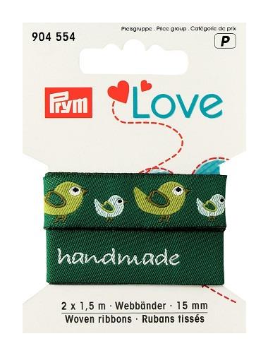 PRYM LOVE WOVEN RIBBONS BIRD 15MM 2X1.5M 904554