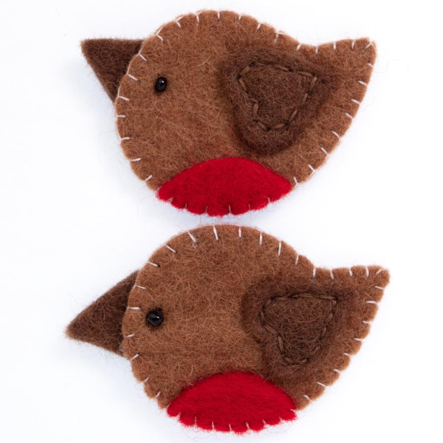 FELT XMAS ROBINS 7CM X 5CM PK OF 2