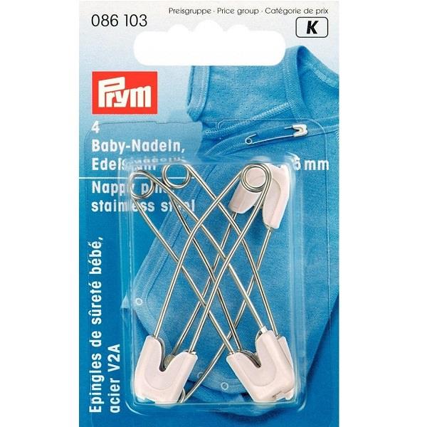 NAPPY PINS STAINLESS STEEL 55MM WHITE 086103