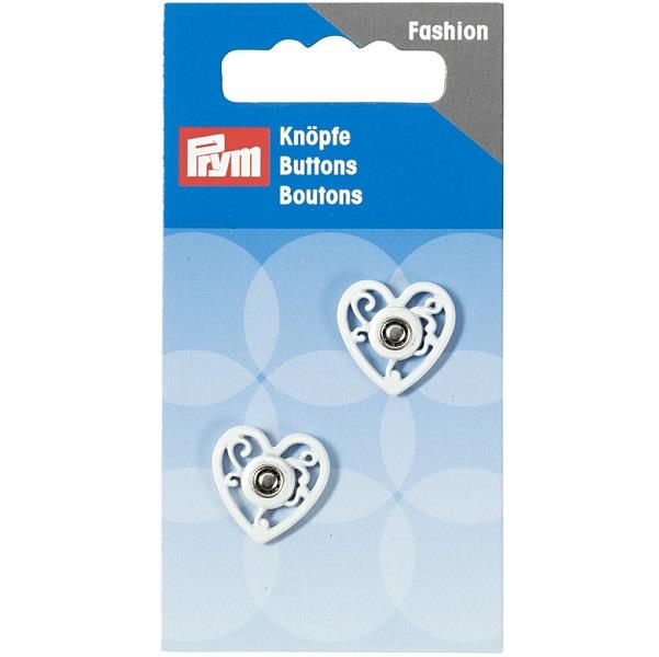 SEW-ON SNAP F'NERS HEART 18MM WHITE 341936