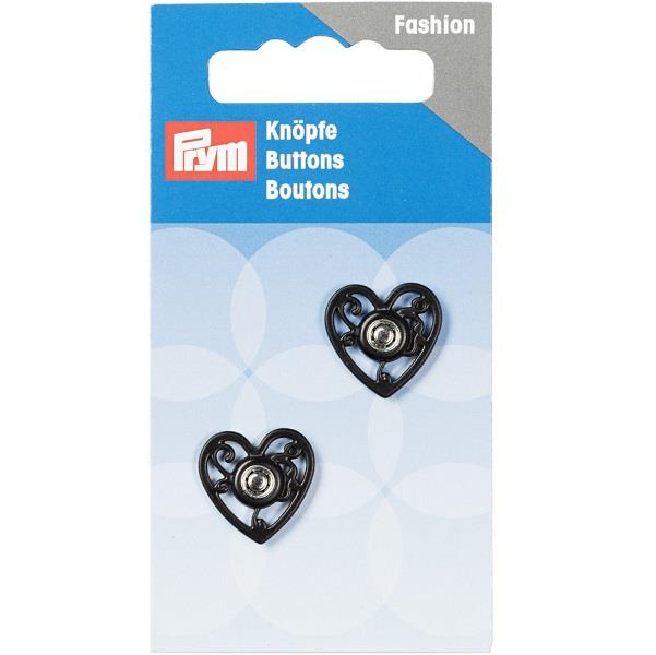 SEW-ON SNAP F'NERS HEART 18MM BLACK 341937