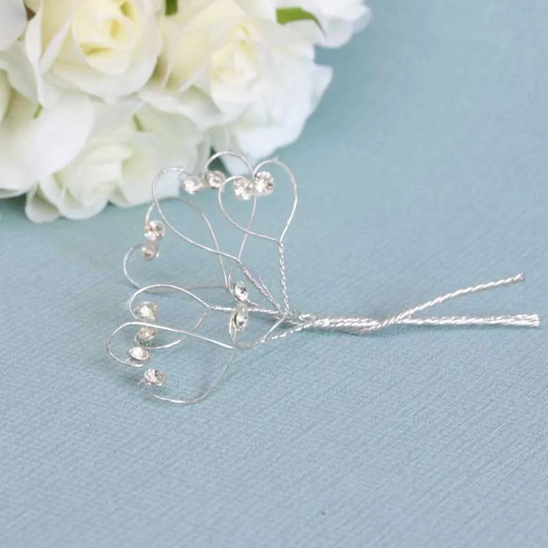 WIRE HEARTS WITH DIAMANTE 3 STEMS